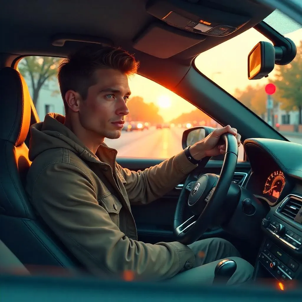 Digital Portrait: Young White Man in a Car