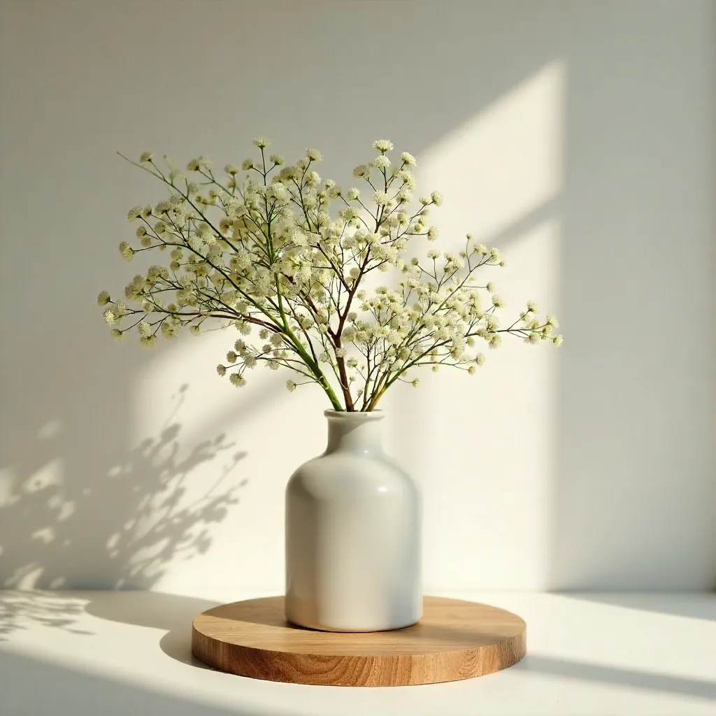 Serene Baby's Breath in a Modern Vase on Wood