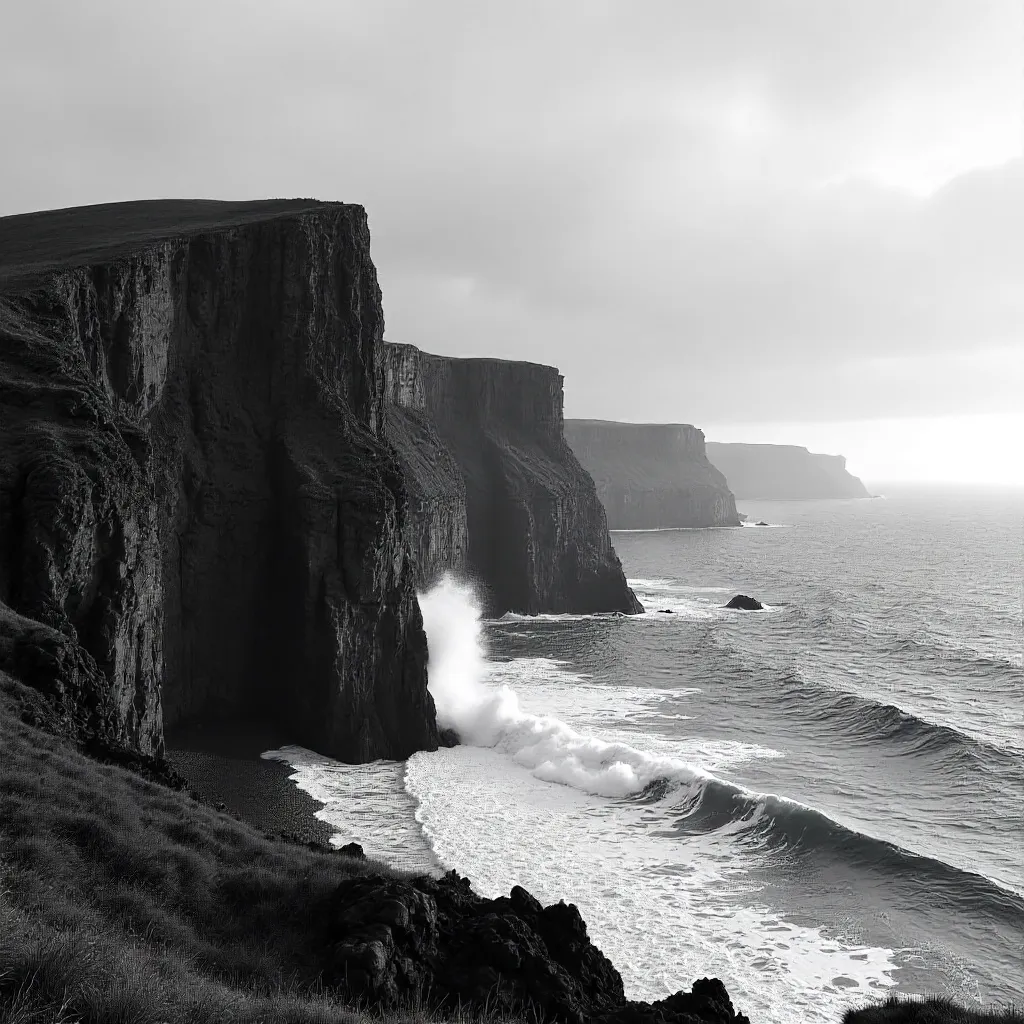 Monochrome Cliffs Along a Rugged Coast