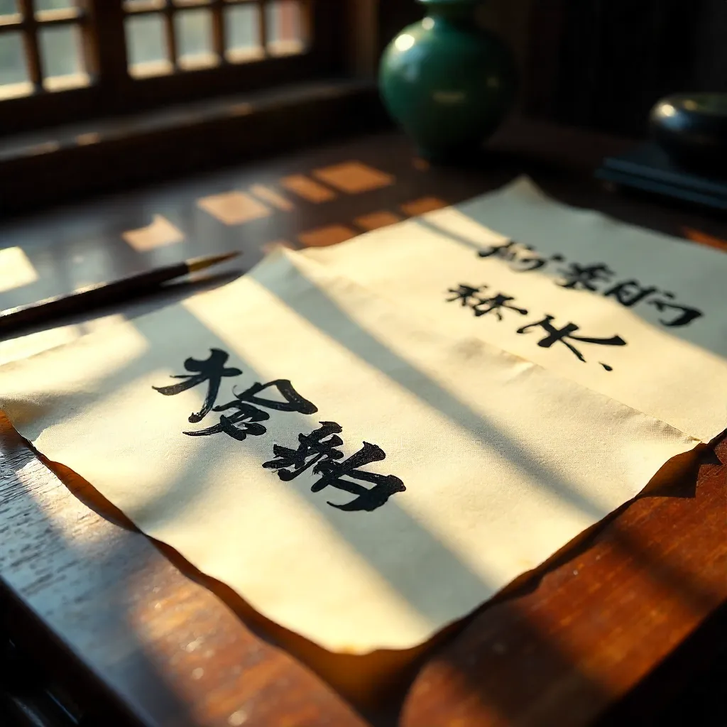 Sunlight Shadows on Chinese Calligraphy Sheets