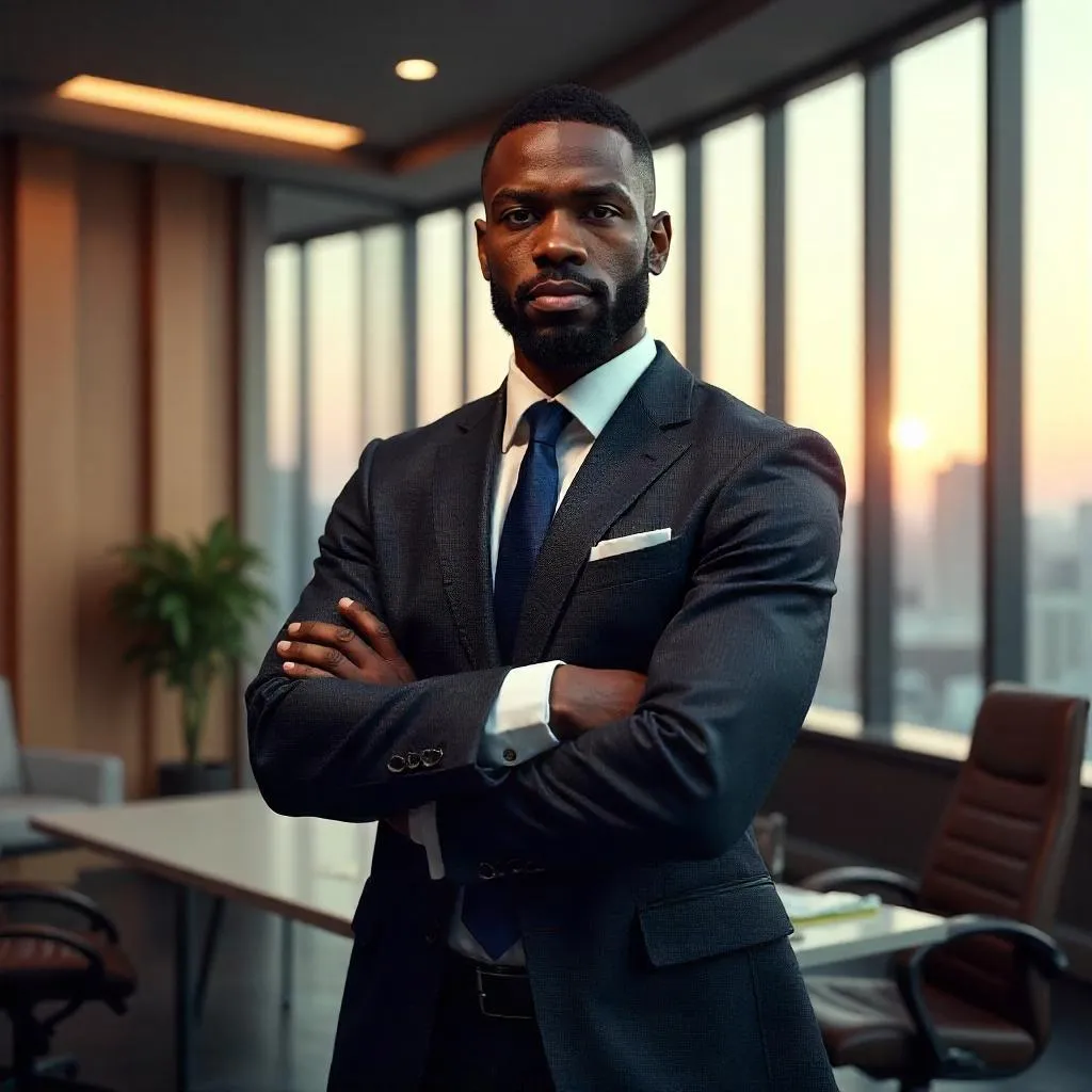 Confident Black Man in a Modern Office - 3D Render