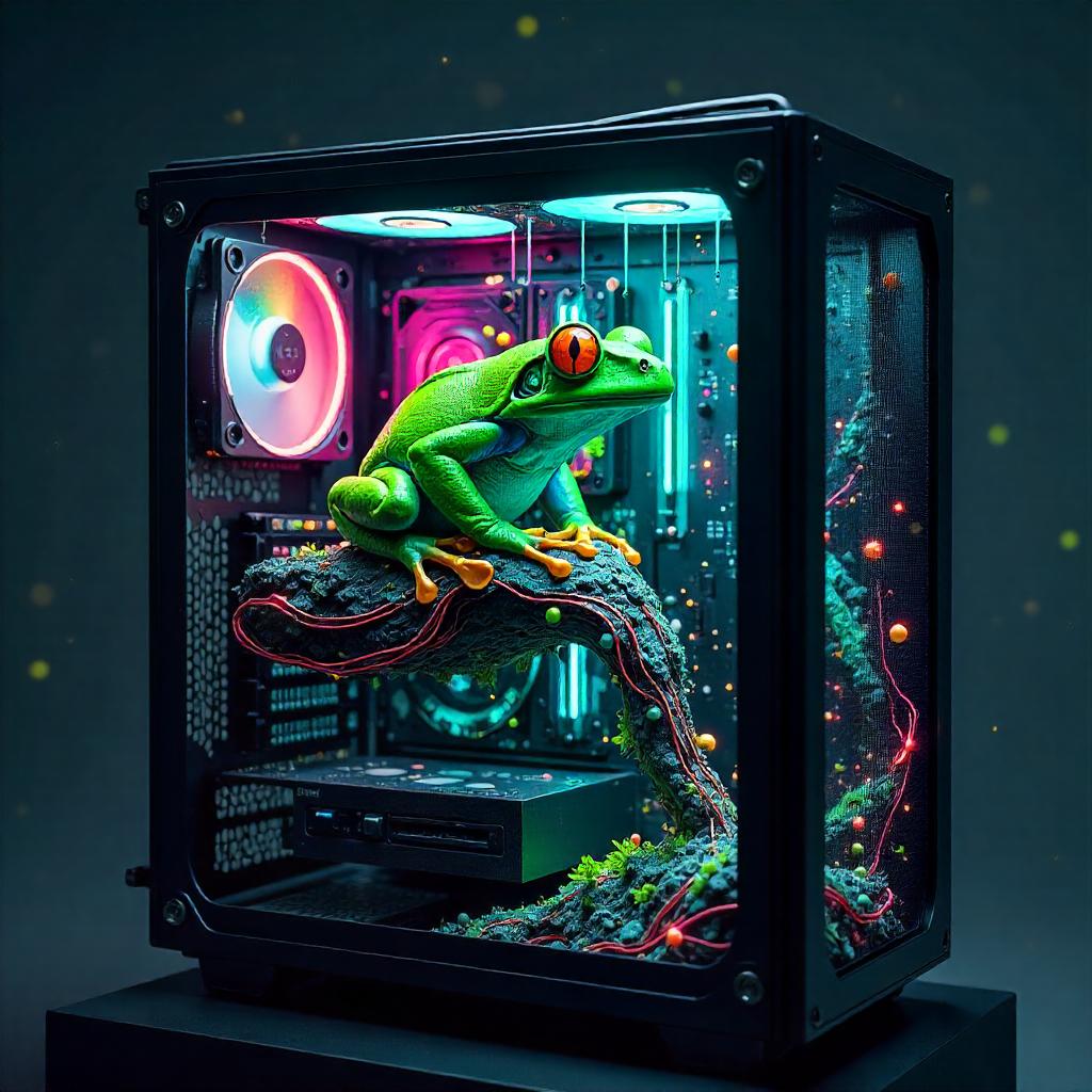 Frog Inside the Computer: Neon Circuitry Dream