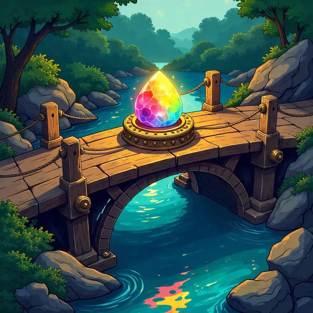 Cartoon Infinity Stone Embedded in a Drawbridge