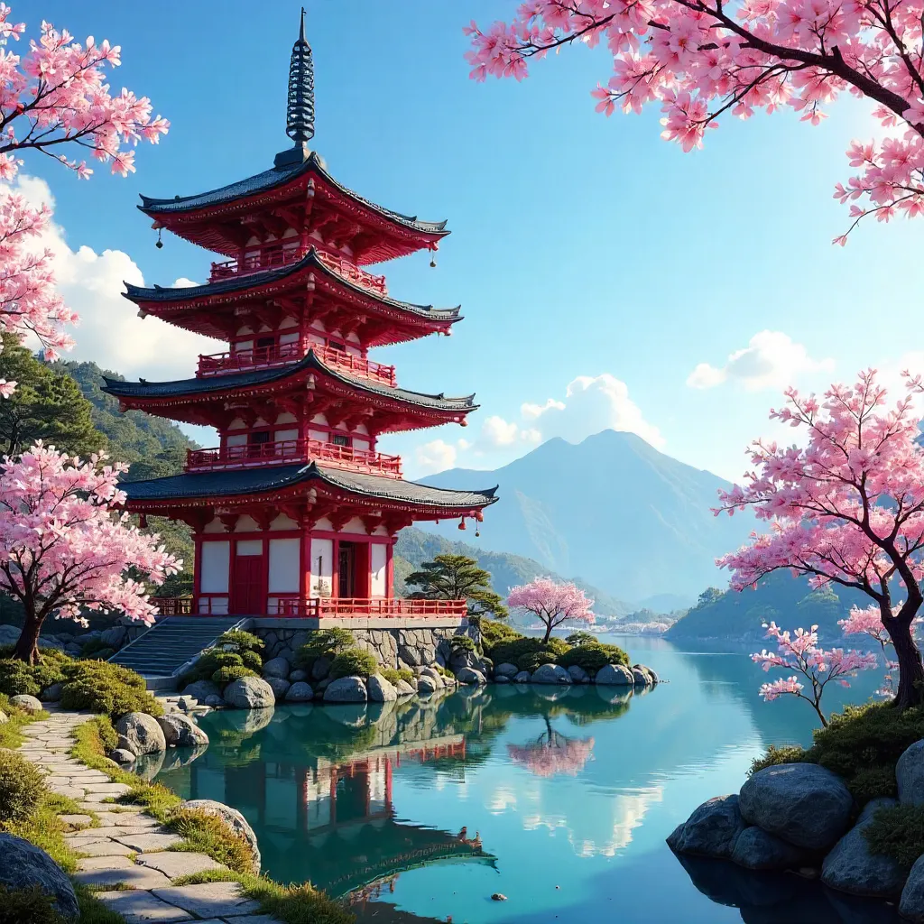Stunning Japanese Pagoda Under a Clear Blue Sky