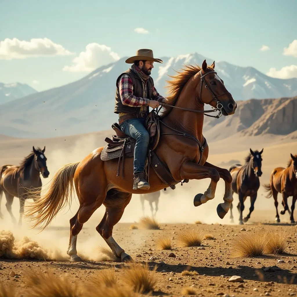 Cowboy and Rearing Horse in Kayseri's Steppe