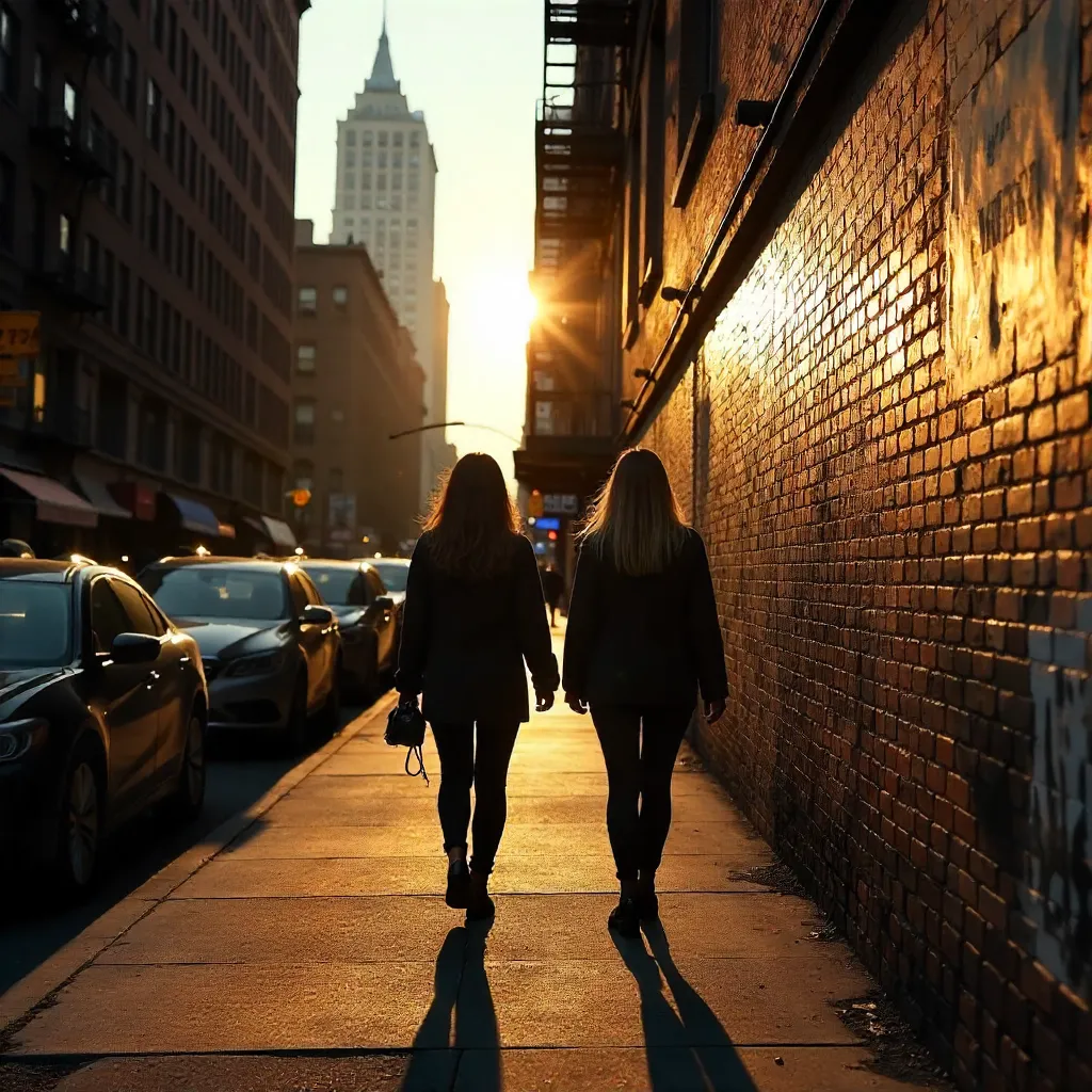 Silhouettes on a NYC Wall at Golden Hour
