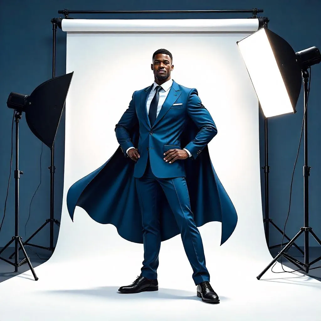 Studio Portrait of a Handsome Black Man in Comic Style