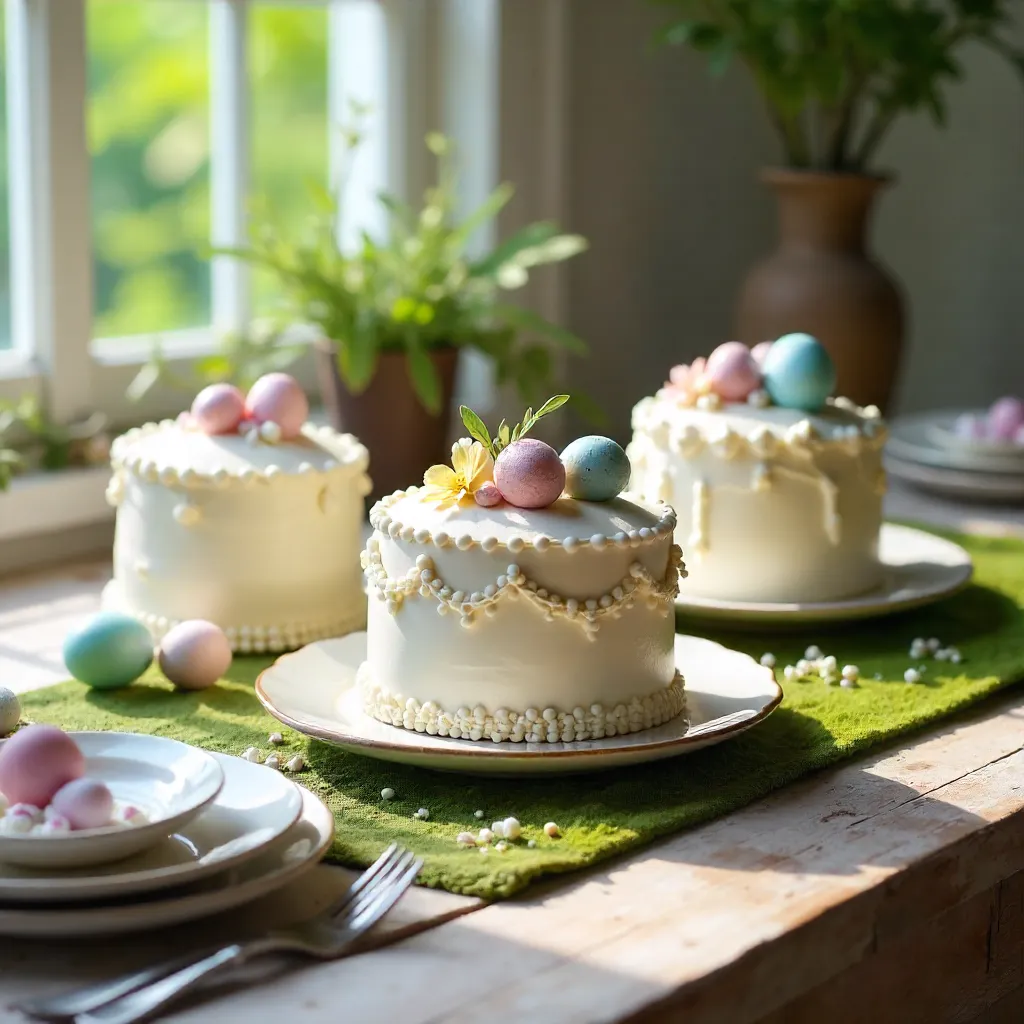 Rustic Easter Cakes on a Cozy Table Setting
