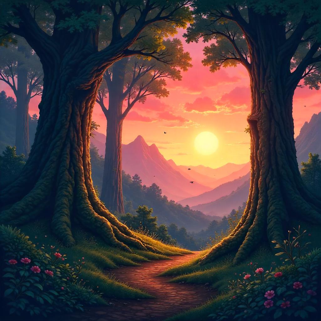 Sunset in the Anime Forest: Glow of Dusk