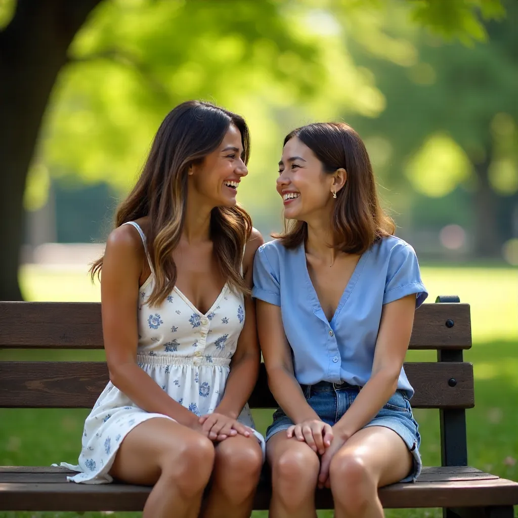 Joyful moment on a sunlit park bench