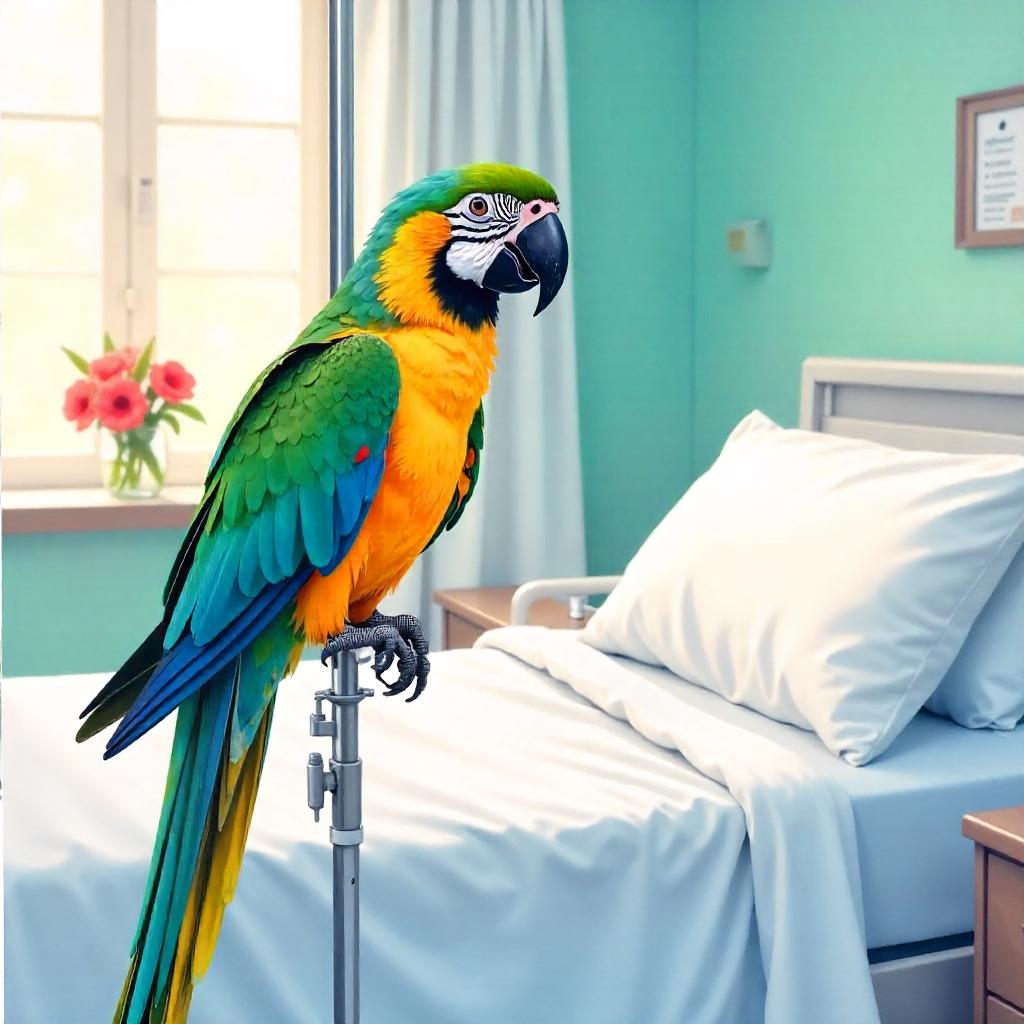 Watercolor Parrot in a Gentle Hospital Room