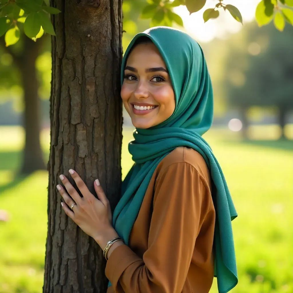 Warmth Behind the Tree: Hijab-Wearing Confidence