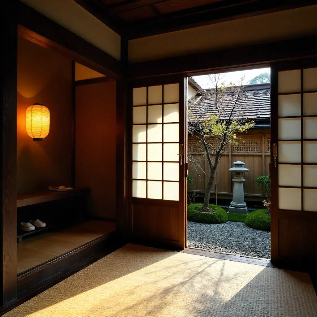 Warm Tokyo Machiya Entrance – Traditional Welcoming Hall