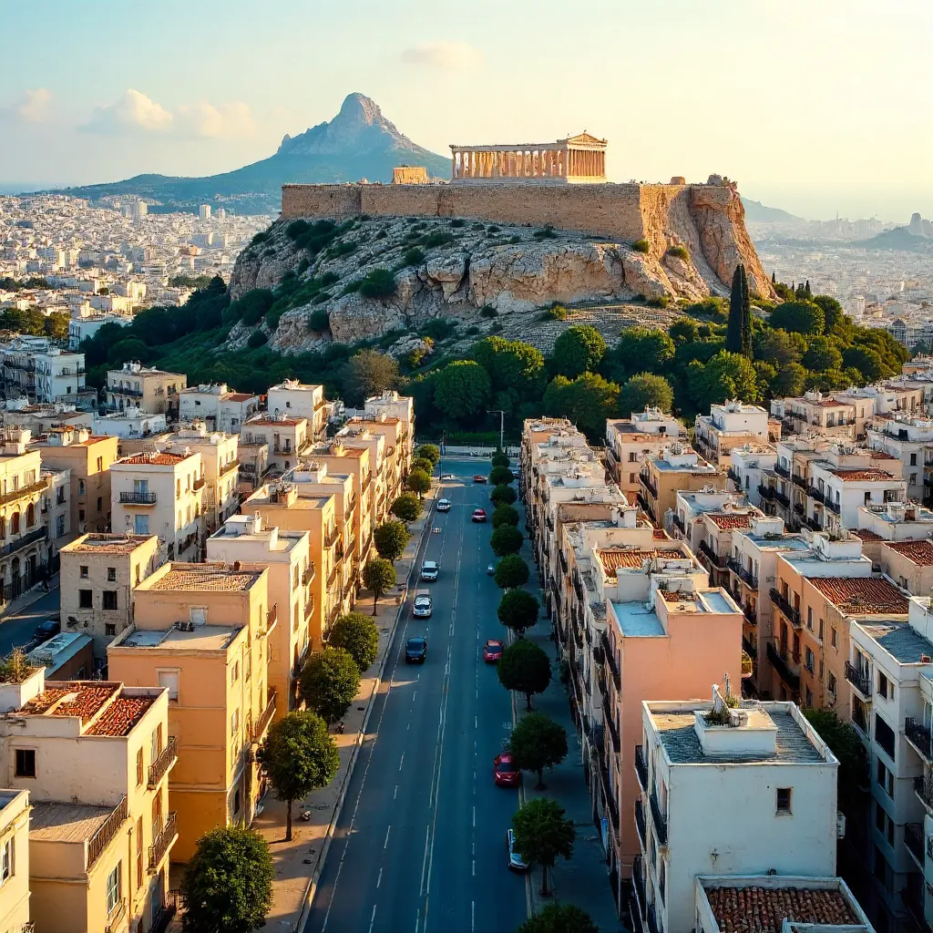 Aerial Tapestry of Athens: Urban Life and Antiquity