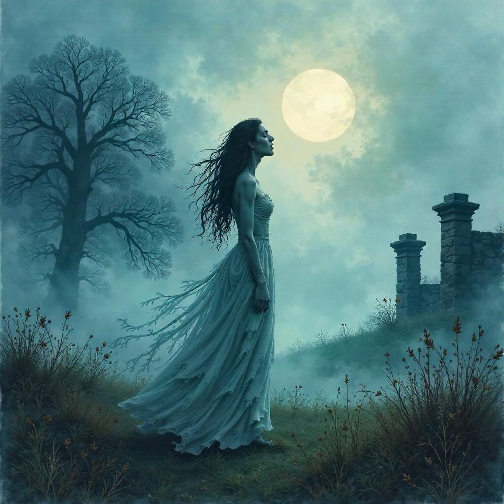 Banshee in Dense Fog: Watercolor Wail