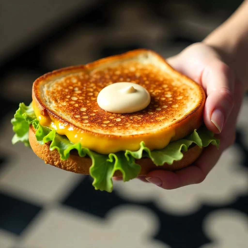 Close-Up Grilled Sandwich Over Patterned Floor
