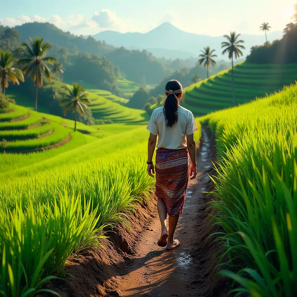 Walking Amid Bali's Emerald Rice Terraces