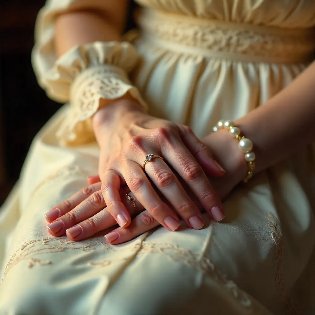 Elegant Close-Up of Hands in a Vintage Dress