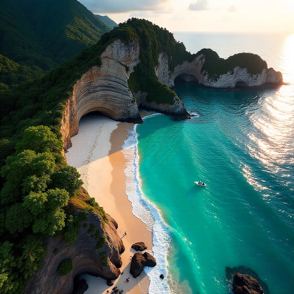 Aerial Bali Beach: Turquoise Waters and Cliffs