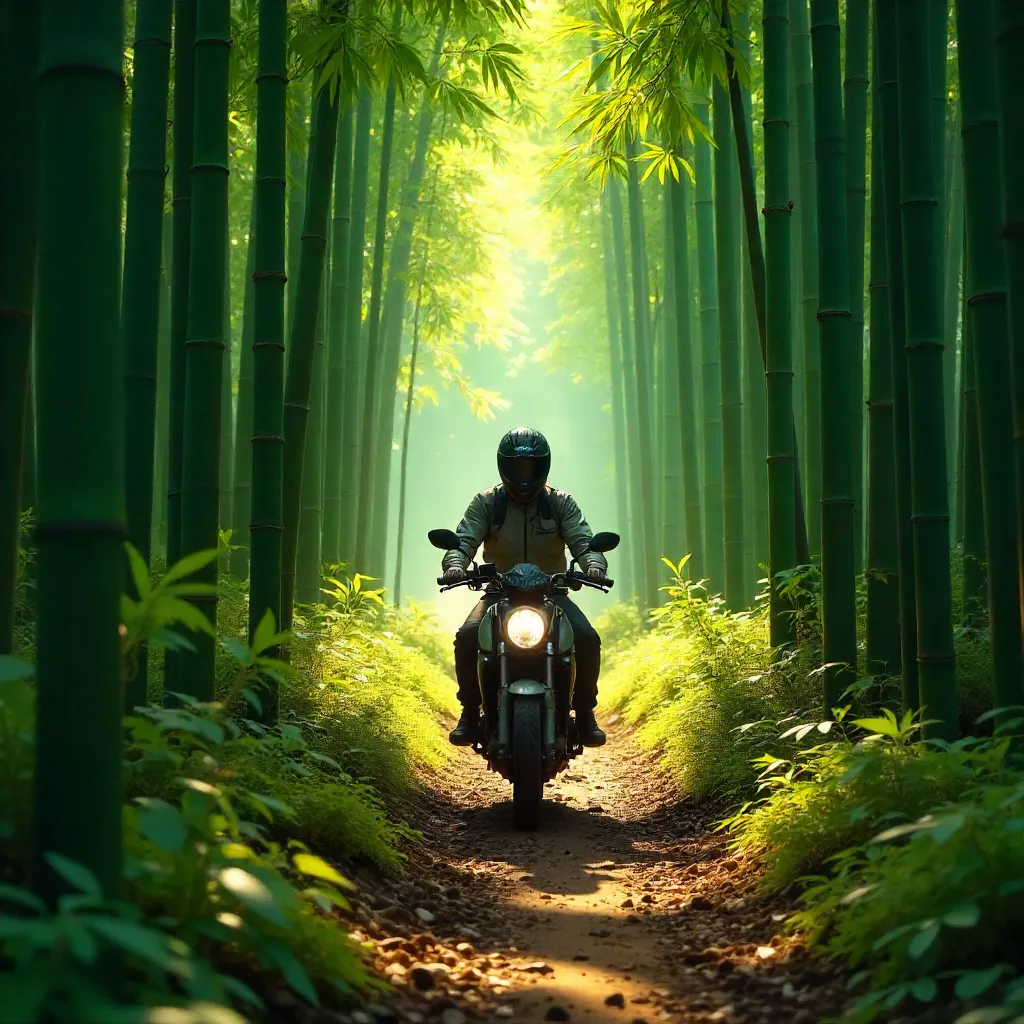 Sunlit Bamboo Ride Through Quiet Grove