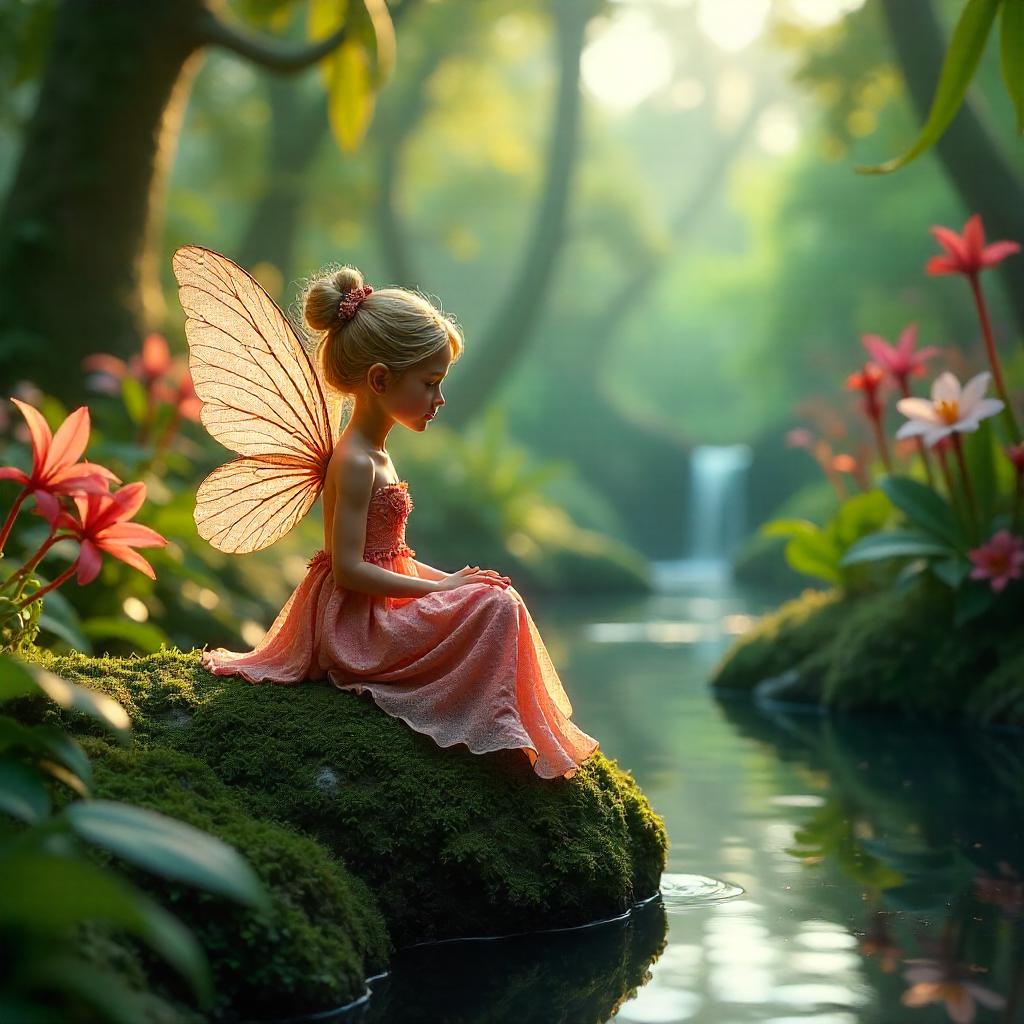 Delicate Fairy in a Lush Botanical Garden