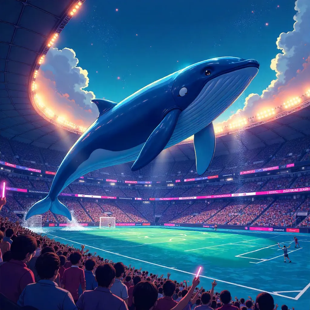 Whale in an Anime Stadium Under Neon Lights