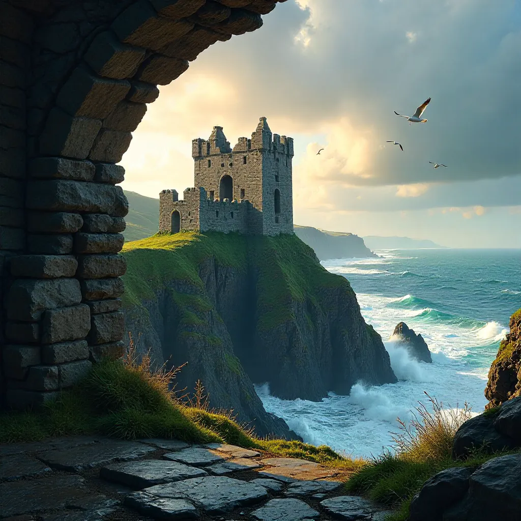 Dunluce Castle Ruins Overlooking the Northern Sea