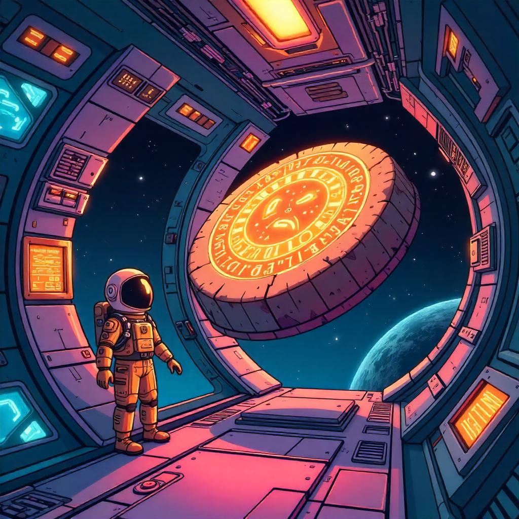 Cartoon Ancient Artifact in a Spaceship