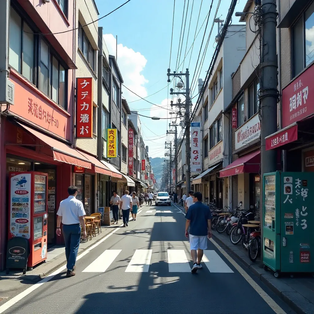 Bustling Daytime Street Scene in Japan