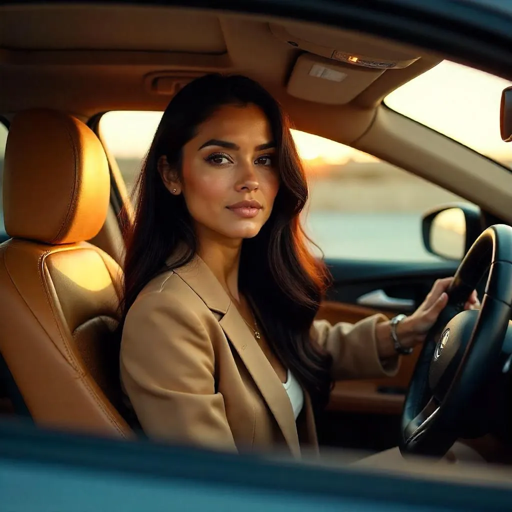 Cinematic Photorealistic Portrait of a Middle Eastern Woman in a Car