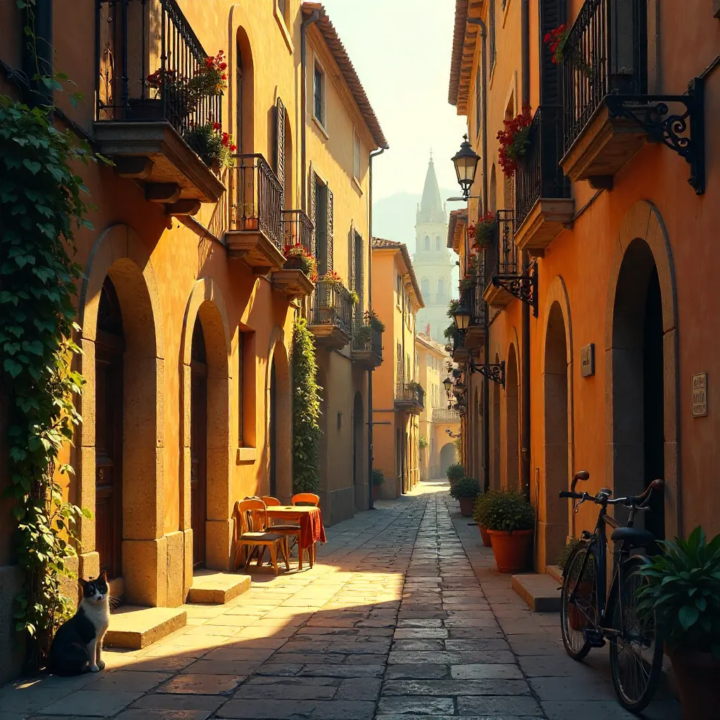 Golden Hour in a Cozy Historic Alleyway