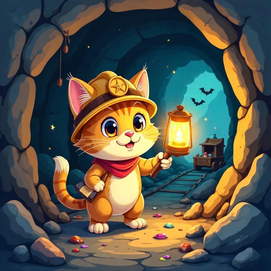 Cartoon Cat in a Mine Adventure