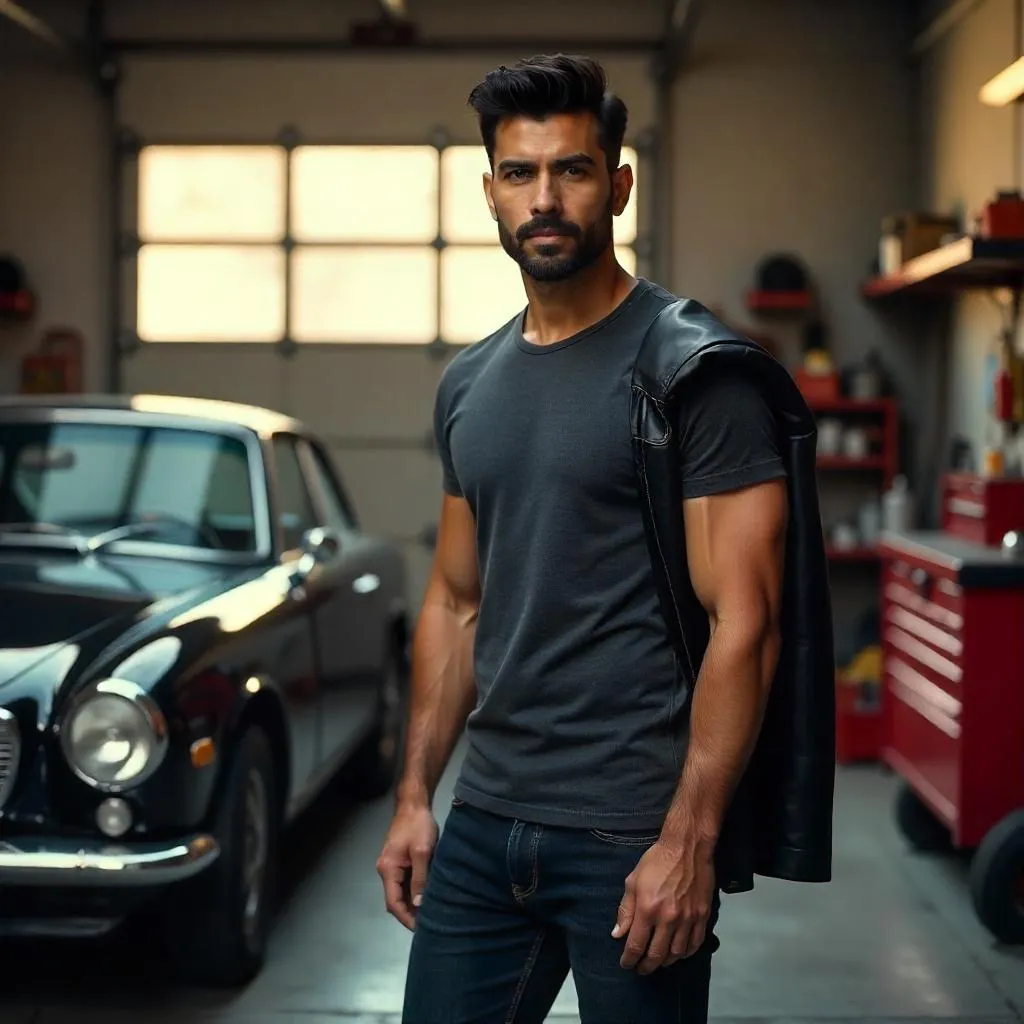 Handsome Indian Man in a Photorealistic Garage