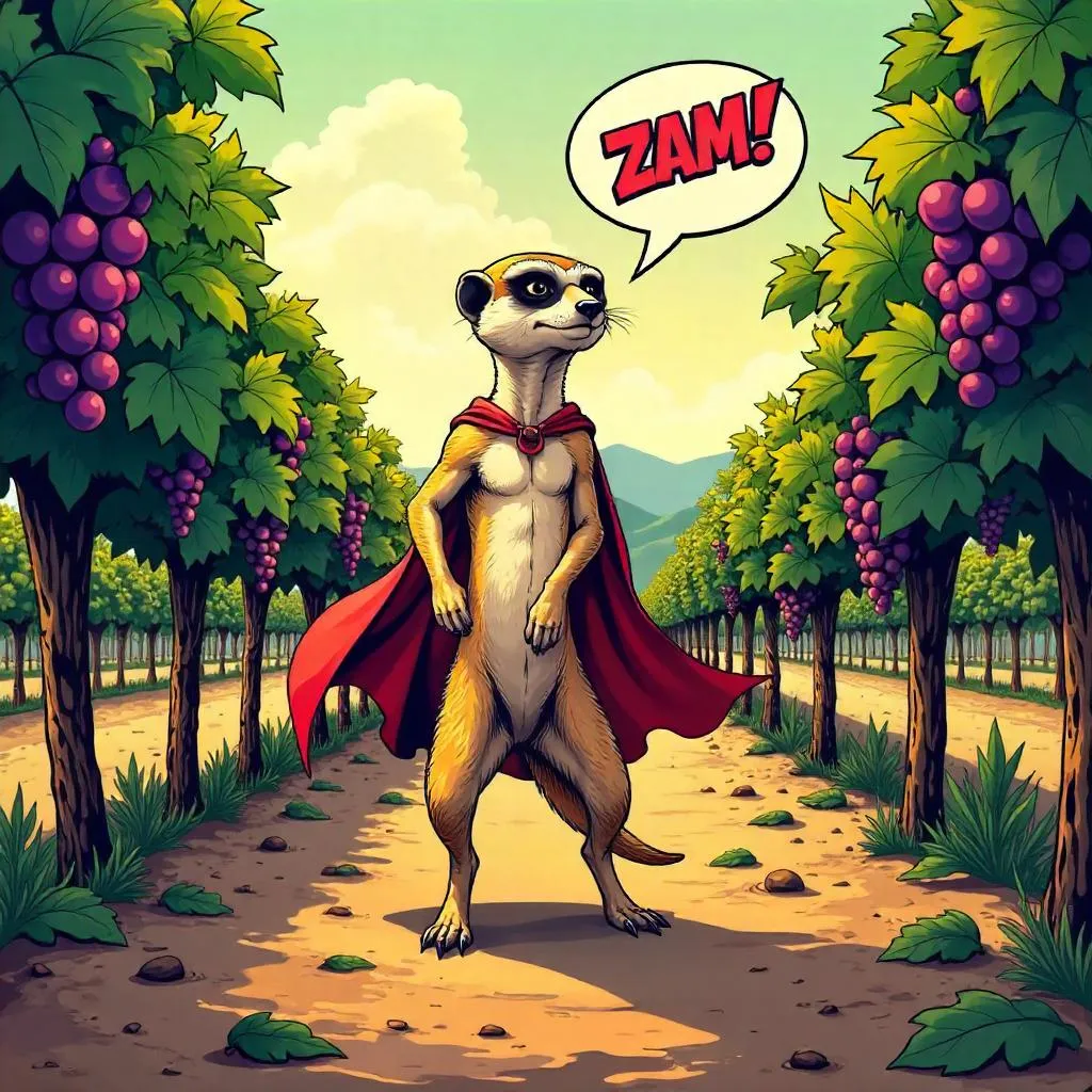 Meerkat Hero in the Vineyard Comic Panel