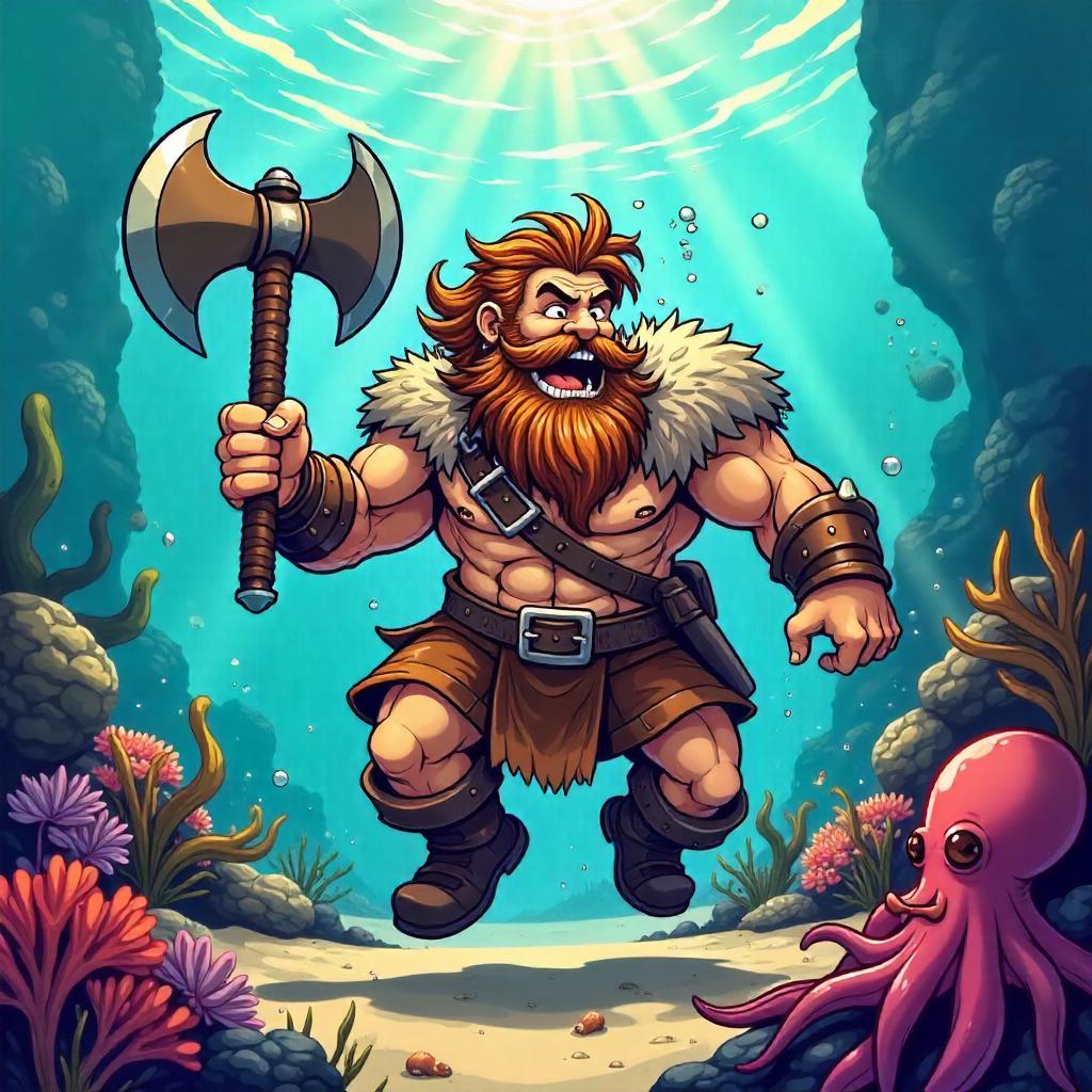 Underwater Cartoon Barbarian Adventure