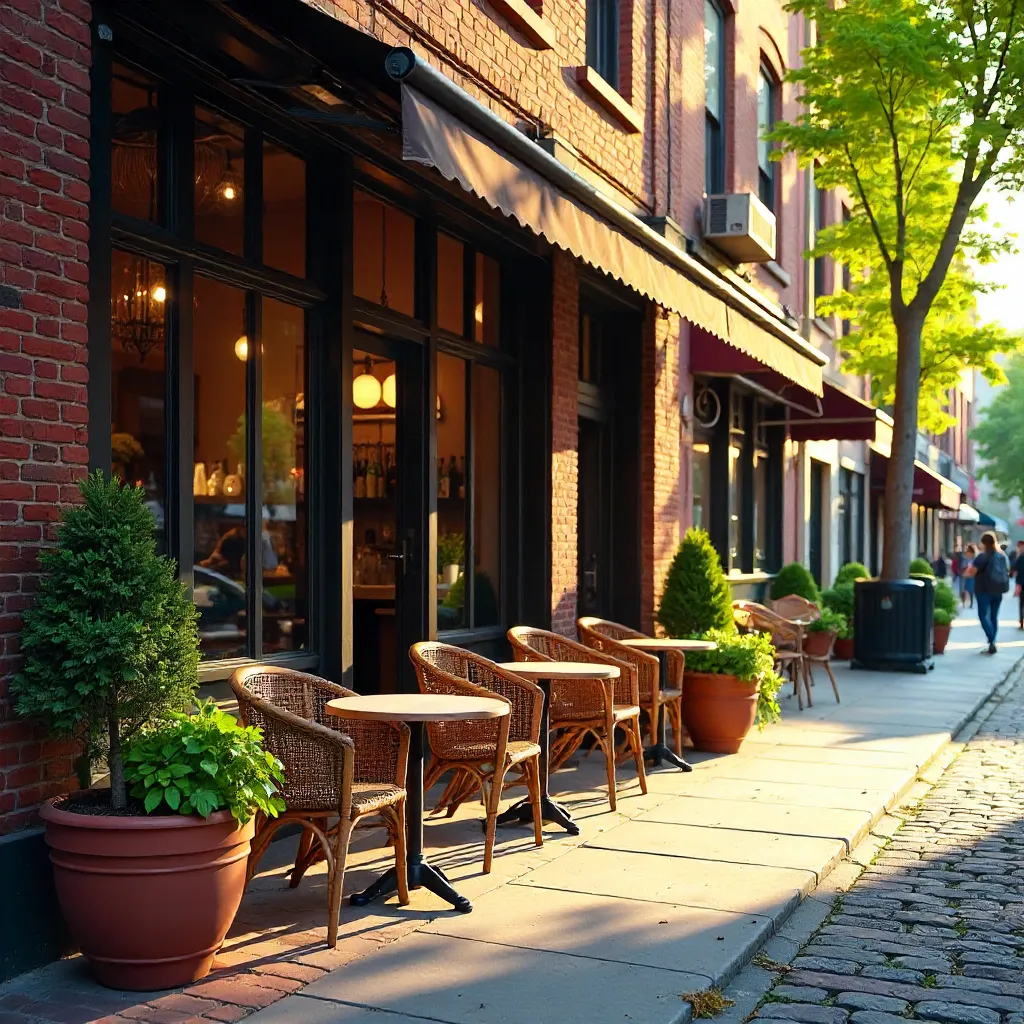 Cozy Outdoor Cafe by Brick and Glass Facade