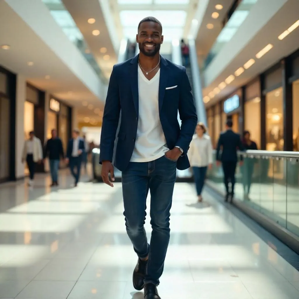 Photorealistic Black Man in a Shopping Mall