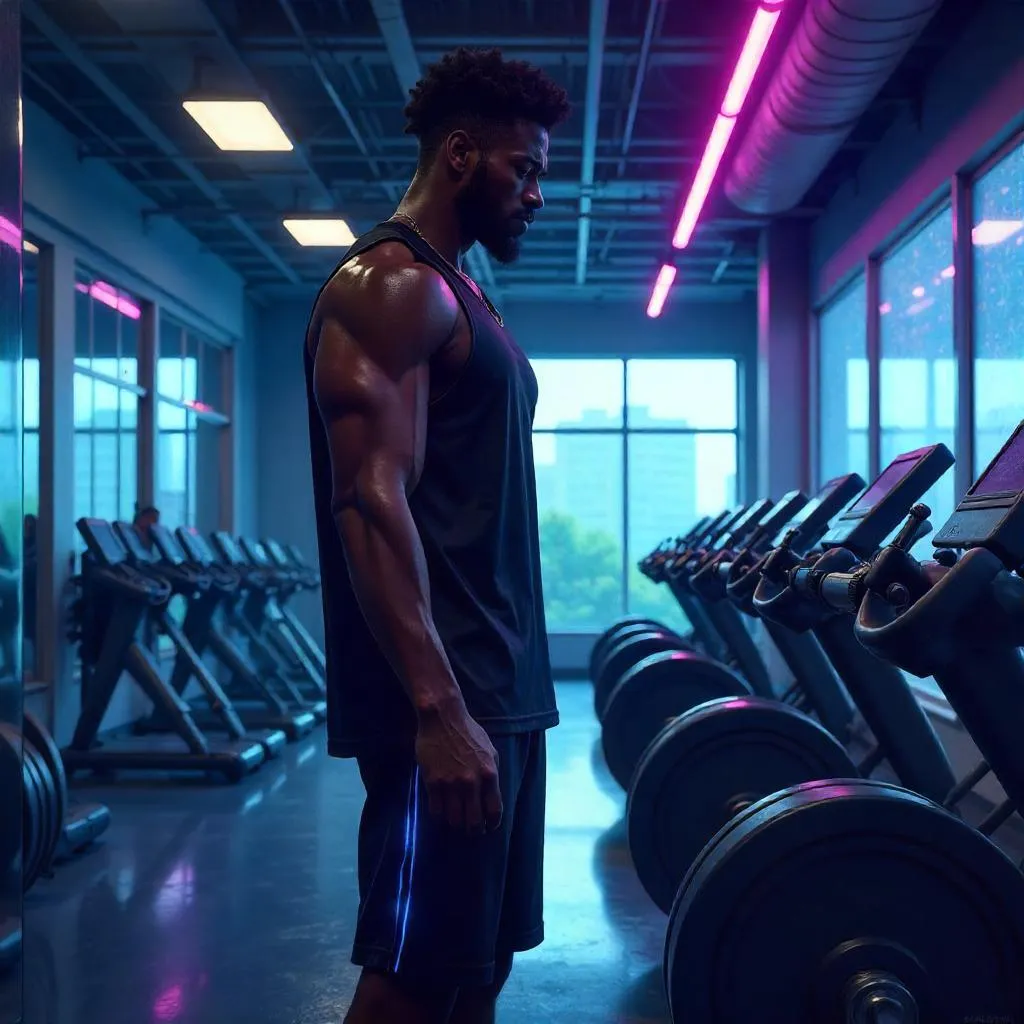 Gym Concept Art: Handsome Black Man in Action