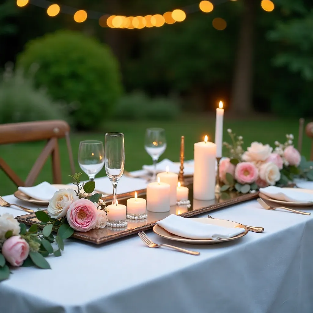 Romantic Outdoor Wedding Decor Candles Mirror Pearls