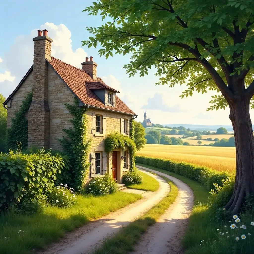 Serene Rennes Countryside: House, Trees and Light