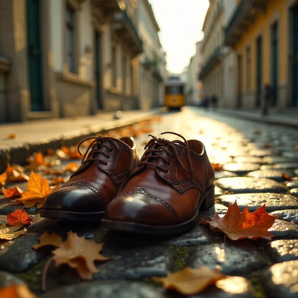 Vintage Leather Shoes on Lisbon Cobbled Streets