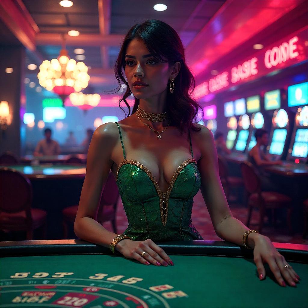 Neon Casino Concept Art: Beautiful Woman at the Table