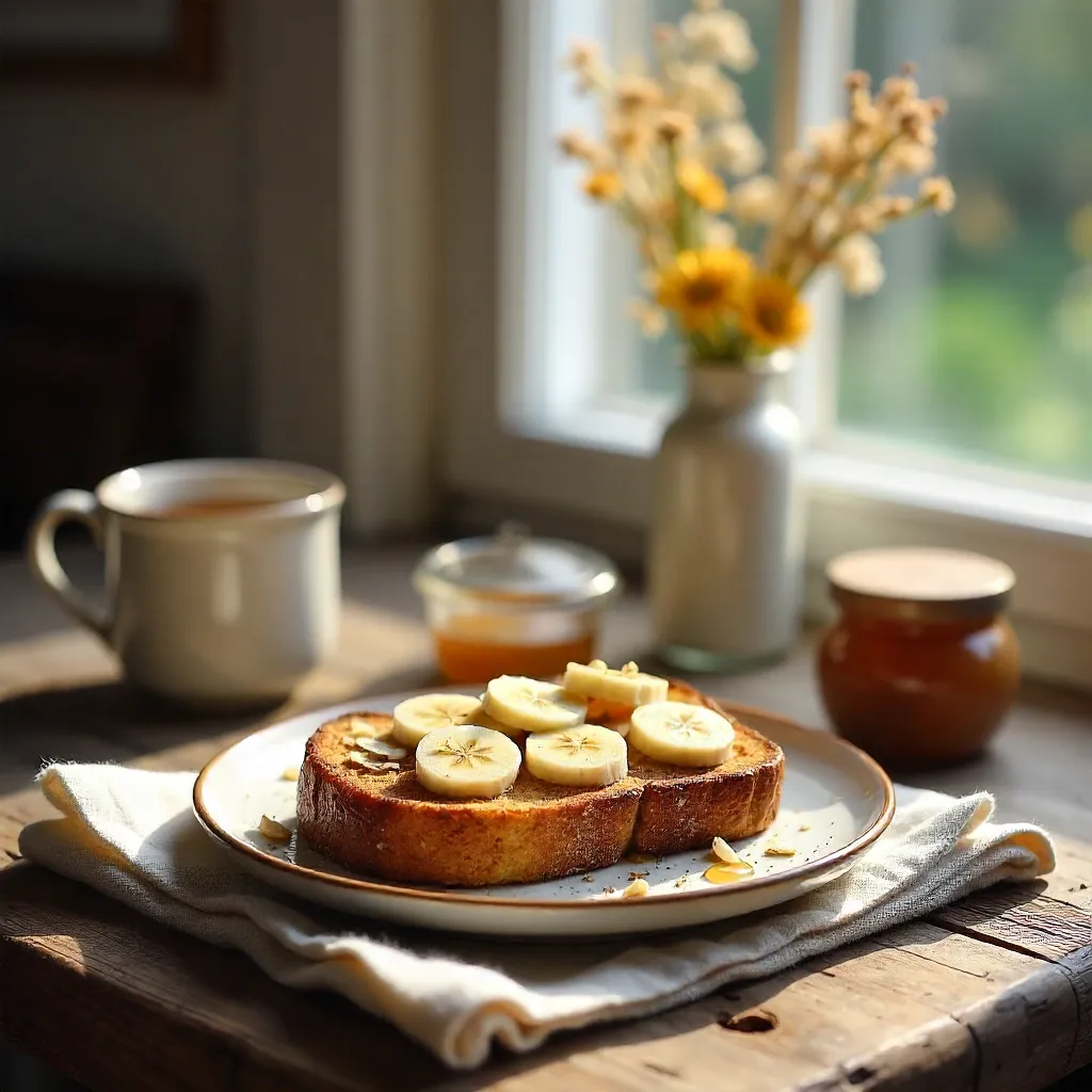 Rustic Banana-Almond Toast by Window Light