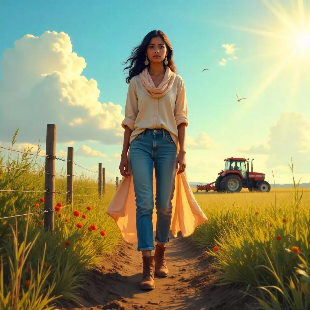 Concept Art of a Young Indian Woman on a Farm
