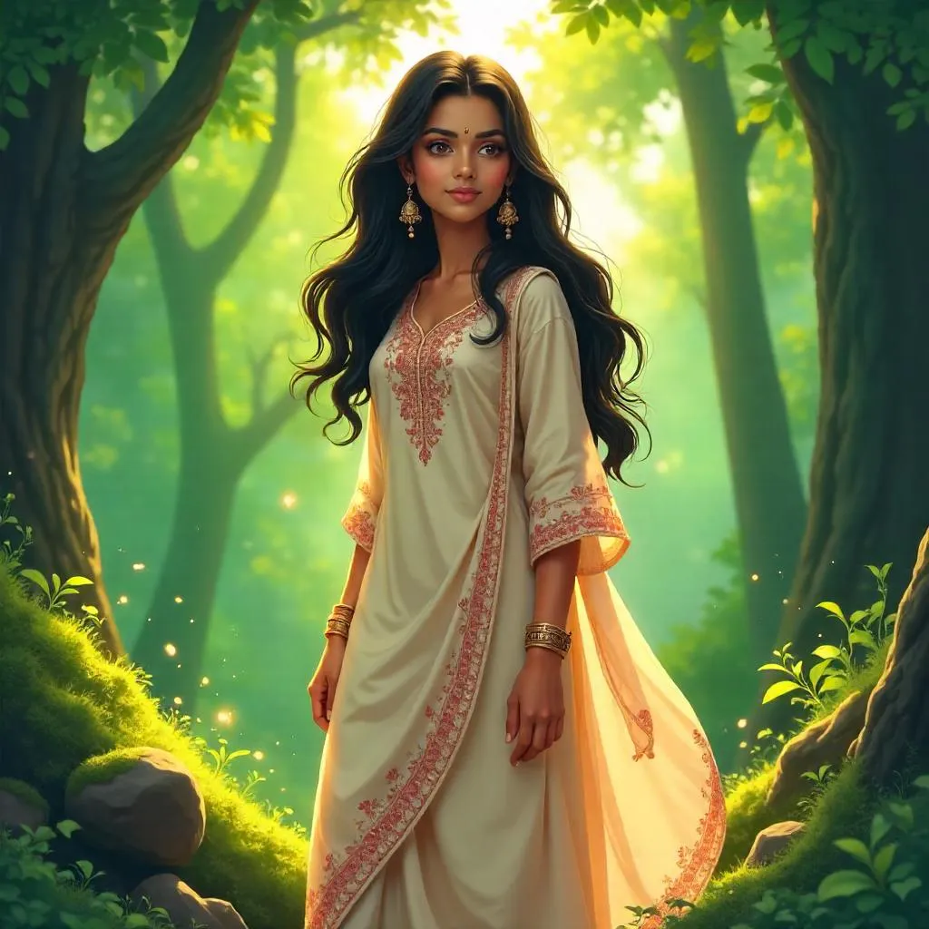Anime Indian Woman in a Lush Forest