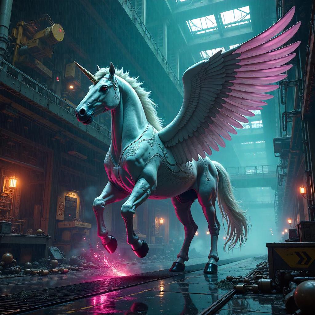 Neon Pegasus in a Cyberpunk Gear Factory