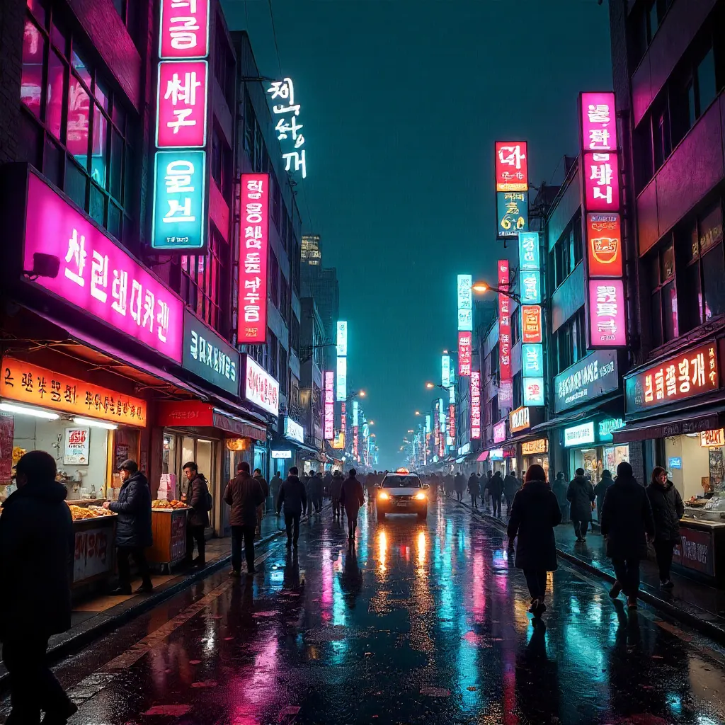 Neon Streets of Seoul: Nightlife Glow