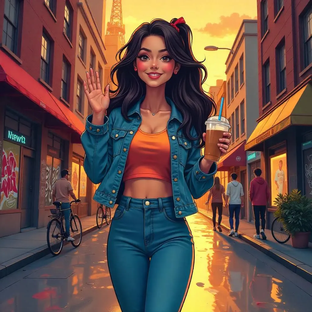 Cheerful Latina in Neon City — Anime Vibe