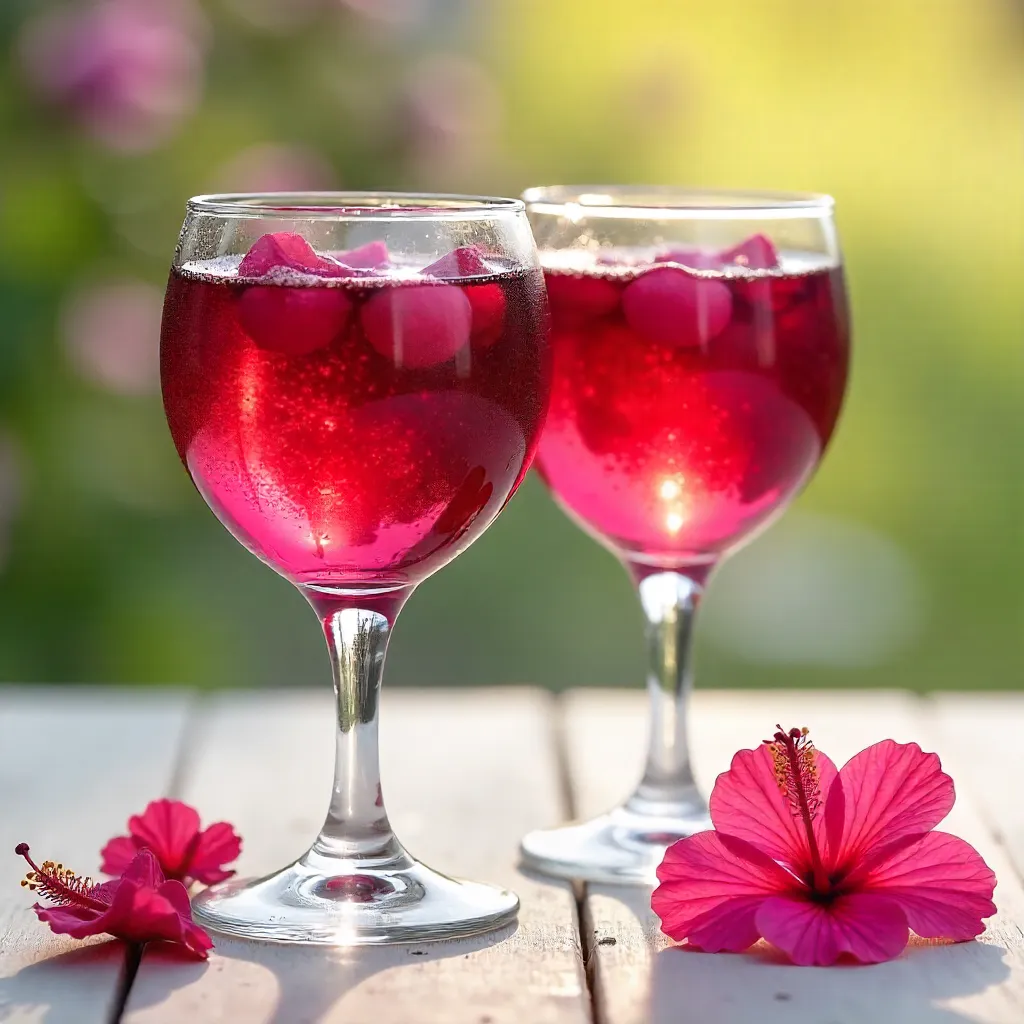 Twin Glasses of Hibiscus Tea with Floating Petals