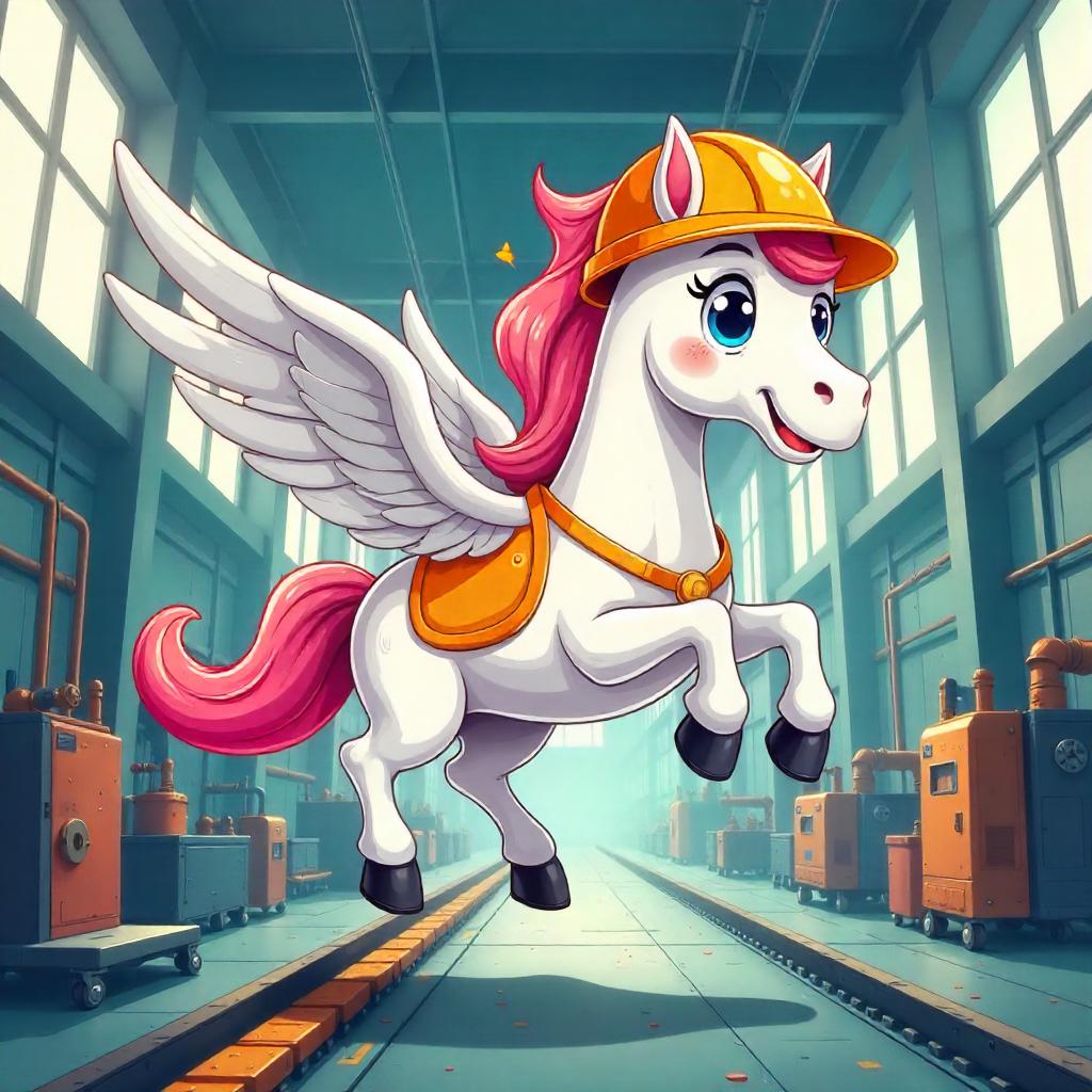 Pegasus in a Playful Cartoon Factory